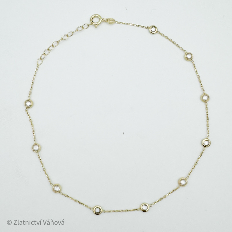 Žluté zlato náramek na nohu se zirkony 23+3cm